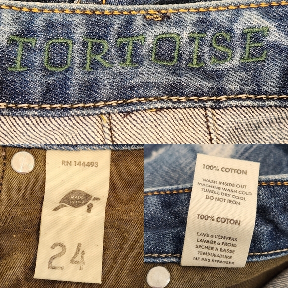 Tortoise Denim Mid-rise Cropped Straight Selvedge Jeans Destroyed Eco Friendly - Picture 14 of 15